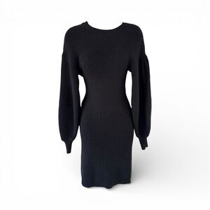 STAUD Sweater Dress Marylebone Black Knit Mini Small Fall Balloon Sleeve, Size S
